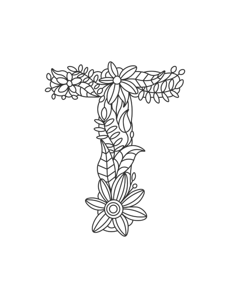 Flower Letter T Coloring Pdf Free Vectors